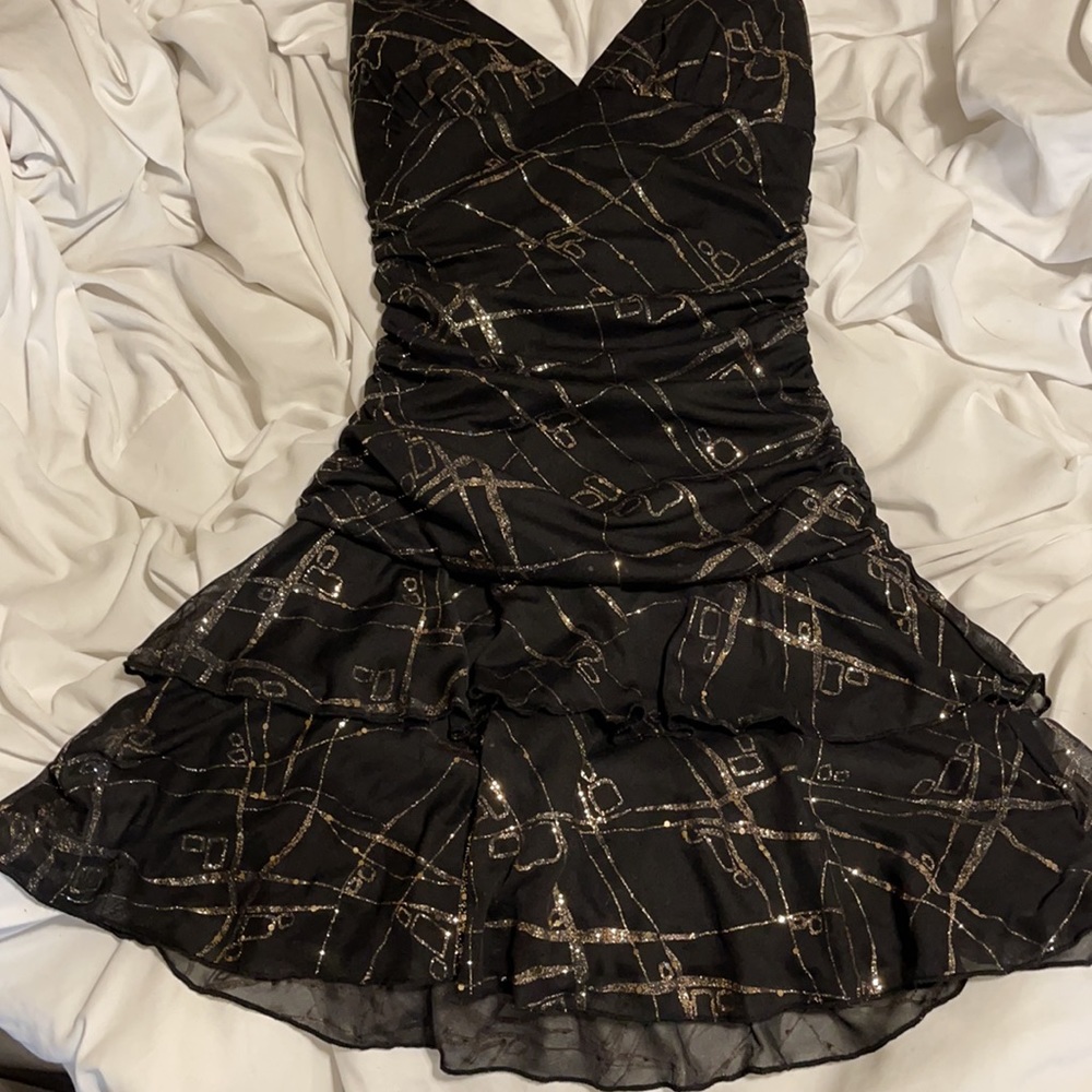 M Black & Gold Sparkled Halter top Dress